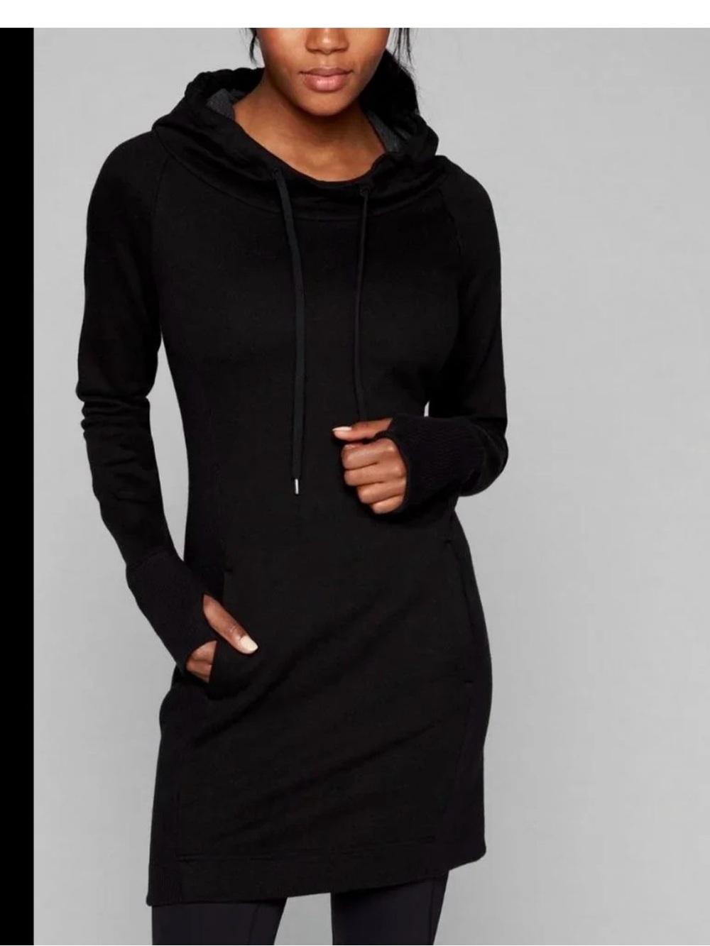 Black Athleta, dumb hole hoodie dress
